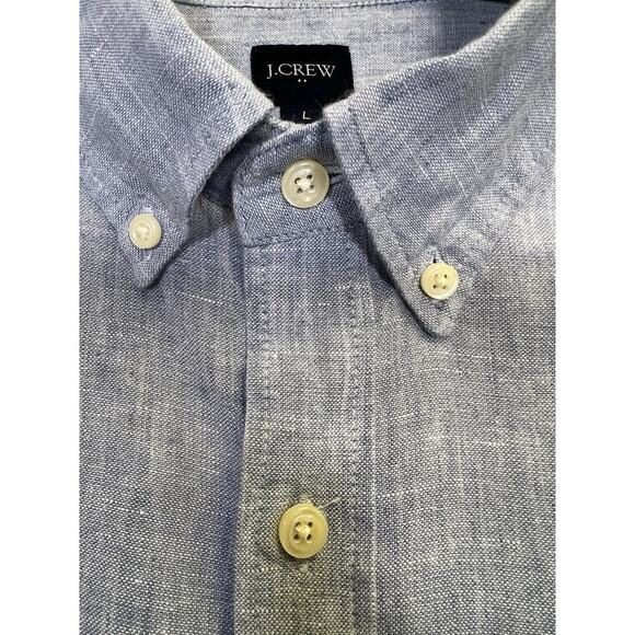 J.Crew Mens Short Sleeve Indigo Organic Chambray Button Down Shirt L Classic - Picture 4 of 13